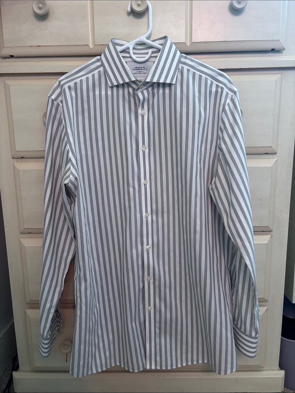Charles Tyrwhitt White and Gray Vertical Stripe Dress Shirt
